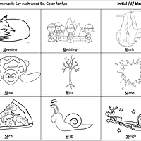 Initial /sl/ Blends Words Coloring Pages preview